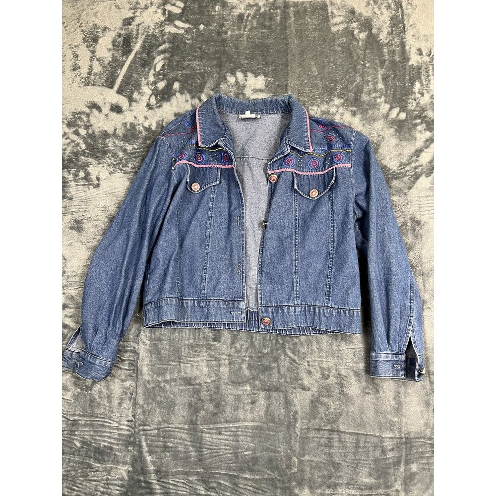 Vintage Denim Jacket With Embroidered Front Yoke & Decorative Buttons